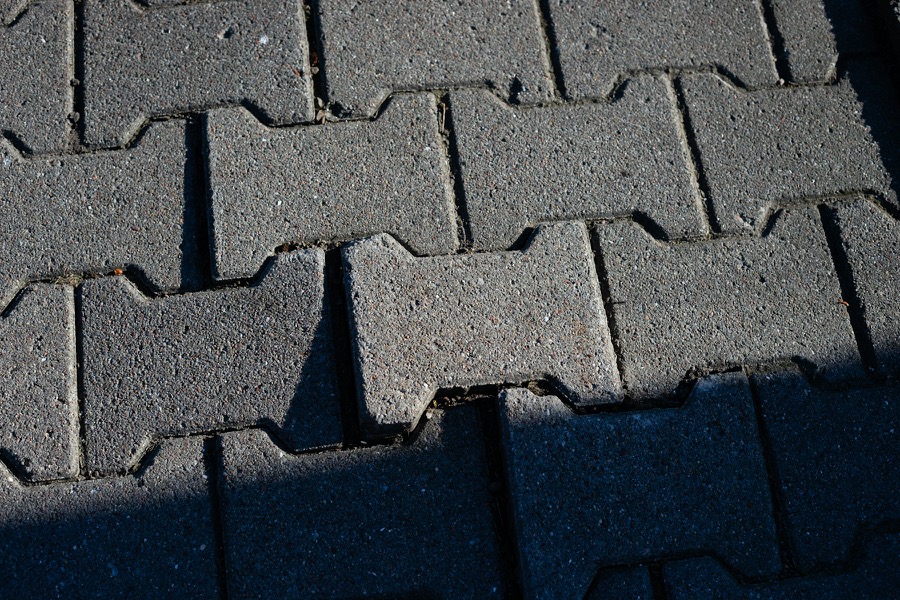 Grey interlocking concrete pavers